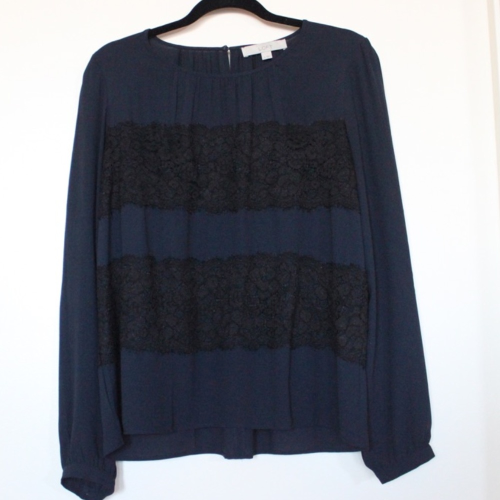 LOFT Navy & Black Lace Blouse